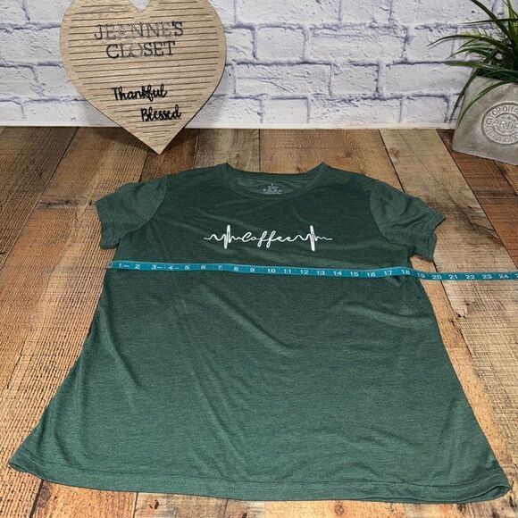 Coffee heartbeat green tshirt shirt L - Picture 3 of 7